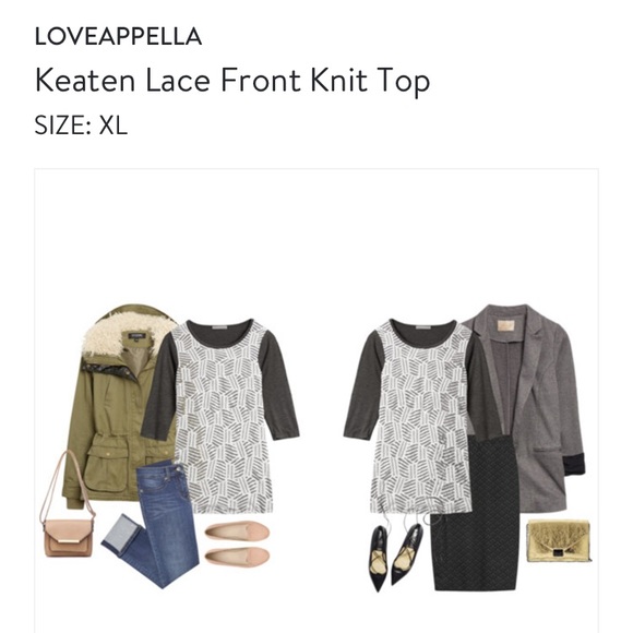 Loveappella Keaten Lace Front Knit Top - Picture 2 of 6